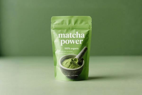 Sacchetto richiudibile opaco in polvere matcha da 12 once